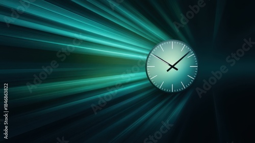 Wallpaper Mural Abstract clock illustration with light rays in blue and green tones representing the passage of time and the concept of time management and deadlines Torontodigital.ca