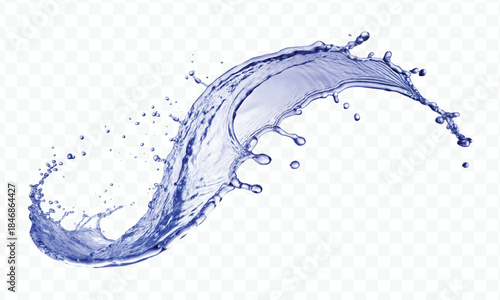 dynamic smooth liquid fresh water splash with drops in mid air cut out and curve style isolated on white background