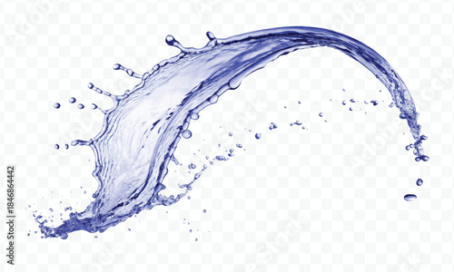 dynamic smooth liquid fresh water splash with drops in mid air cut out and curve style isolated on white background