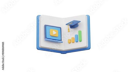 3D Icon of a Book, E learning and Education, isolated on white background