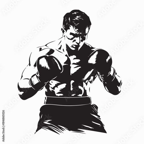 Muscular boxer ready to fight strong athlete image vector