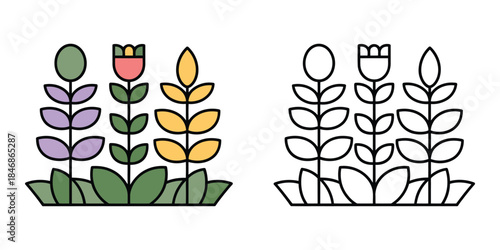 Stylized plant and flower coloring page Vector illustration