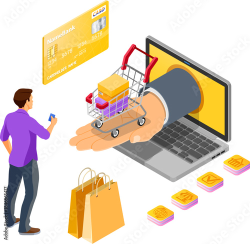 Internet Shopping Online Payments Isometric Concept