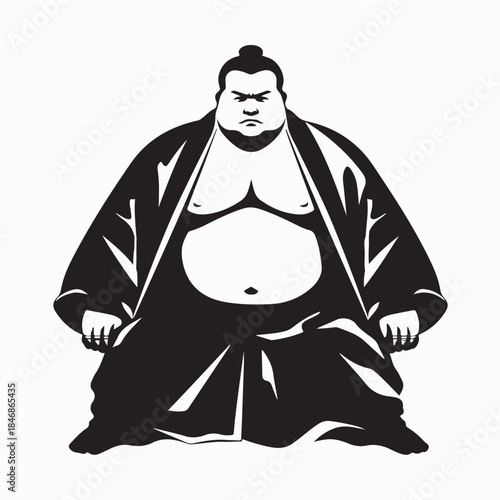 Japanese Sumo Wrestler Silhouette Vector on White Background
