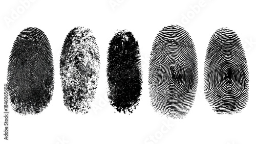Abstract grunge fingerprint handprint background set with dirty ink paint texture. black and white human identity forensic security concept vector illustration.