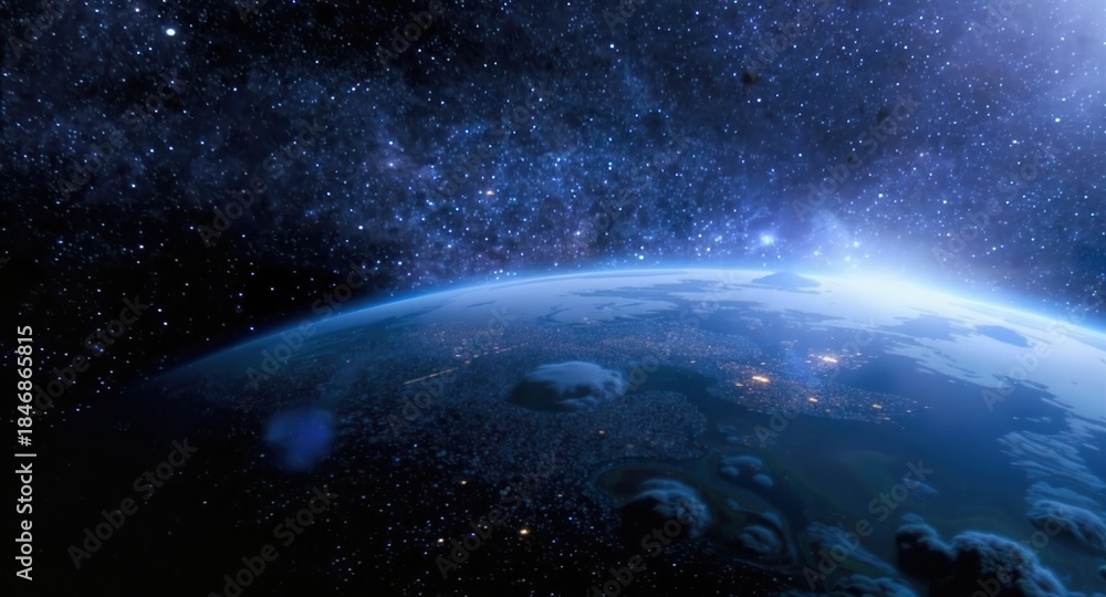 Fototapeta premium A breathtaking view of Earth from space, showcasing the planet's atmosphere against a backdrop of stars and cosmic beauty.
