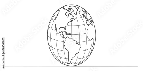 A simple line drawing of the globe showing north and south america Vector, illustration