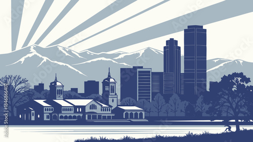 Denver skyline transitions into salt lake city with distant mountains. Suitable for travel brochures, websites, and regional promotions. Ideal for cityscape portfolios.