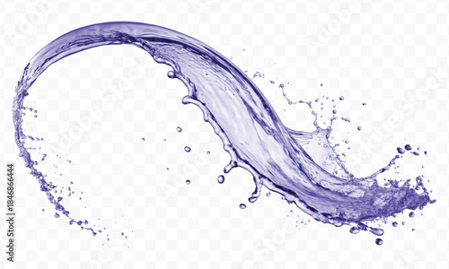 dynamic smooth liquid fresh water splash with drops in mid air cut out and curve style isolated on white background