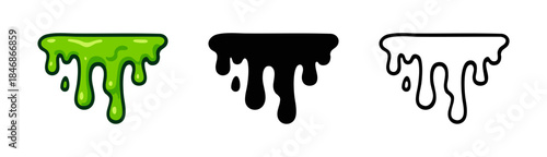 Green dripping goo set: vibrant cartoon style, solid black silhouette, and bold outline. Perfect for Halloween, science, horror, or toxic themes.