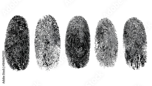 Abstract grunge fingerprint handprint background set with dirty ink paint texture. black and white human identity forensic security concept vector illustration.