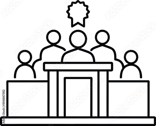 A line art icon depicting a group of people forming a judging panel or committee