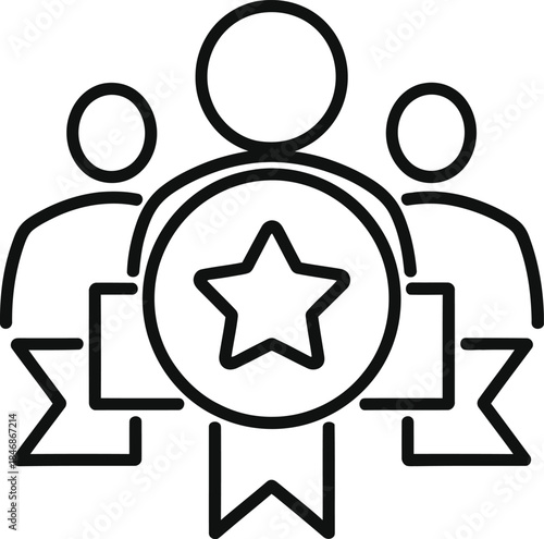 A line art icon showing a team leader or premium member recognized with a star badge