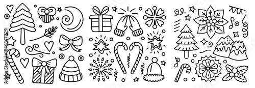 Christmas icons and symbols in a festive doodle style