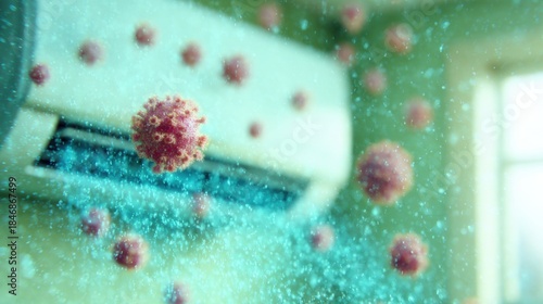 Air conditioner spreading airborne viruses in a room during summer
