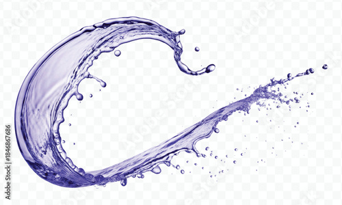 dynamic smooth liquid fresh water splash with drops in mid air cut out and curve style isolated on white background