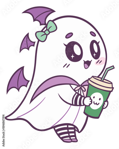 Funny cartoon vector illustration of a smile character witch flying on a broom designed as a fun art drawing for a child