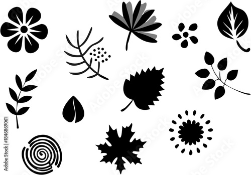 Minimalist abstract design with gray shapes on black