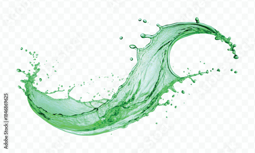 dynamic smooth liquid fresh water splash with drops in mid air cut out and curve style isolated on white background