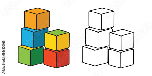 Building blocks stack coloring page Vector illustration
