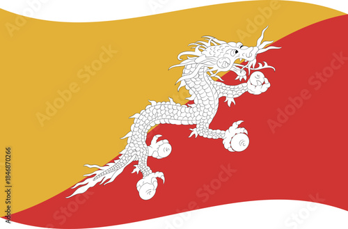 Bhutan flag waving vector, flat minimal national banner

