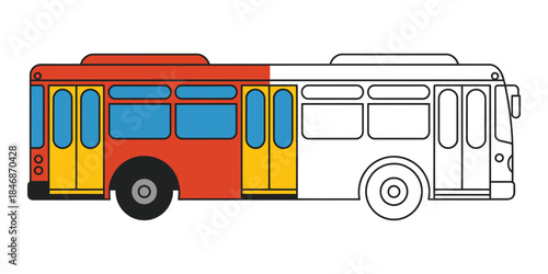 Bus coloring page with example Vector illustration