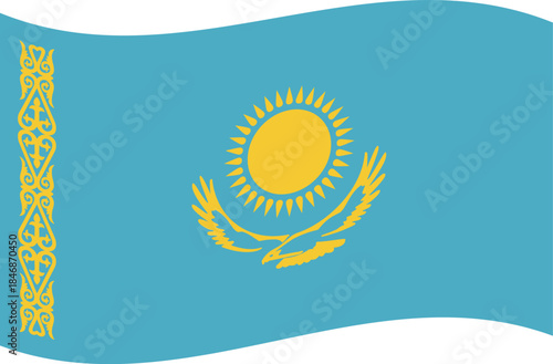 Kazakhstan flag waving vector, flat minimal national banner

