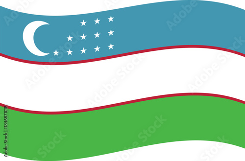 Uzbekistan flag waving vector, flat minimal national banner
