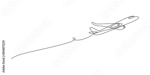 A continuous single line drawing of an airplane taking off or ascending into the sky Vector, illustration