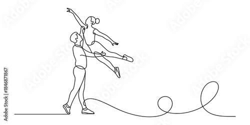 A continuous single line drawing of two ballet dancers performing a graceful lift Vector, illustration
