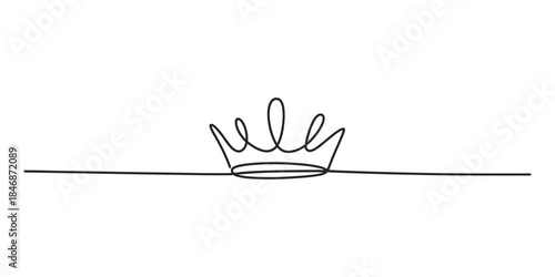 A minimalist continuous single line drawing of an elegant crown on a horizontal divider line Vector, illustration