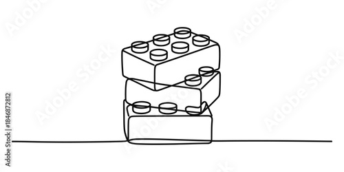 A simple continuous line art drawing of three stacked toy building blocks Vector, illustration