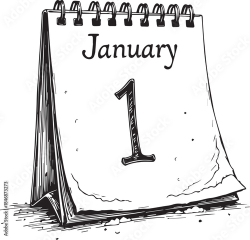A hand-drawn calendar shows the first day of January, a symbol of fresh starts and new beginnings.