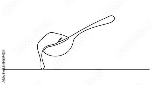 Continuous one line drawing caramel liquid poured into a spoon. National Caramel Day. Want to taste the extraordinary pleasure in the mouth. Sweetness. Single line draw design vector illustration