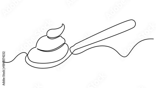 Continuous one line drawing caramel liquid poured into a spoon. National Caramel Day. Want to taste the extraordinary pleasure in the mouth. Sweetness. Single line draw design vector illustration
