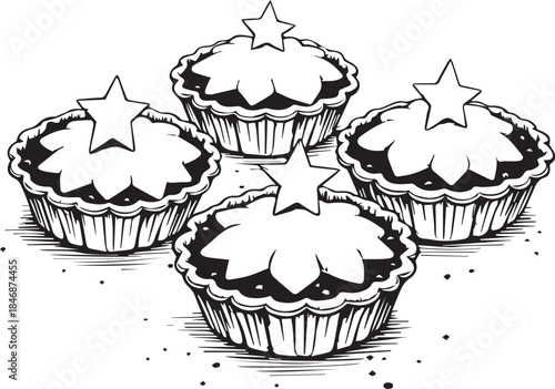 A delectable dessert array of four charming mini-pies, each crowned with a star-shaped ornament, ready to eat. 