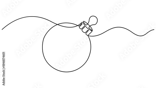 Continuous one line art drawing Christmas balls, Drawn with a single golden line, creating a minimalist and festive holiday season design, Elegant Christmas balls isolated on transparent background