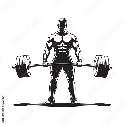 a powerful illustration depicts a muscular man performing a barbell deadlift showcasing strength fitness and the dedication required for weightlifting training
