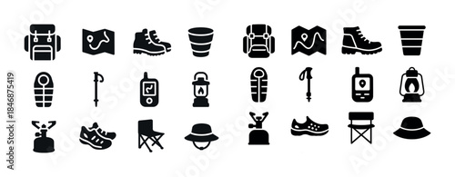 Icons of hiking gear and outdoor equipment
