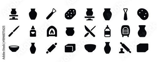 Pottery and ceramic tool icons collection in black silhouette st