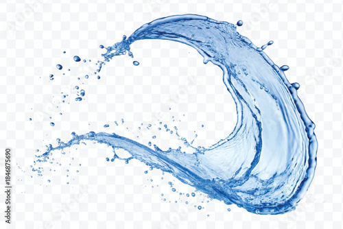 dynamic smooth liquid fresh water splash with drops in mid air cut out and curve style isolated on white background