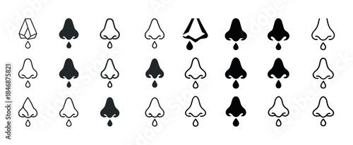 Variety of nose icons with dripping design in black and white