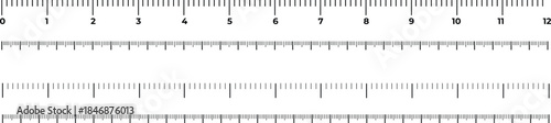 Horizontal measurement ruler scale set, Size indicator units. Metric centimeter, inch size indicators. Isolated on transparent background.