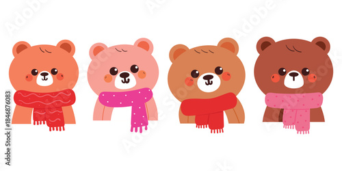 cute hand drawing cartoon bear with winter element sticker set