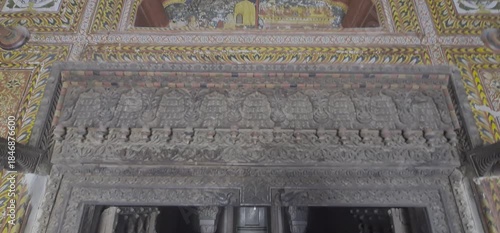 Exquisite Gold Leaf Murals and Intricate Medieval Frescoes Inside the Historical Sone Ki Dukan (Gold Shop ) in Mahansar Rajasthan, India 