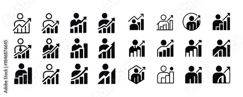 Set of business growth icons featuring people and graphs