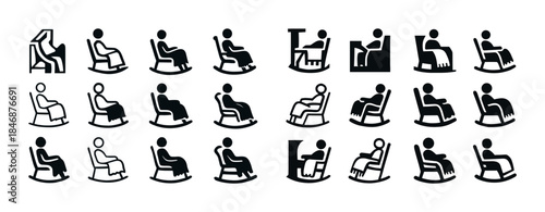 Set of rocking chair icons showing various designs and poses