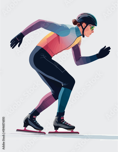 055-20-Athlete speed skating, competing in a winter sport, wearing colorful uniform