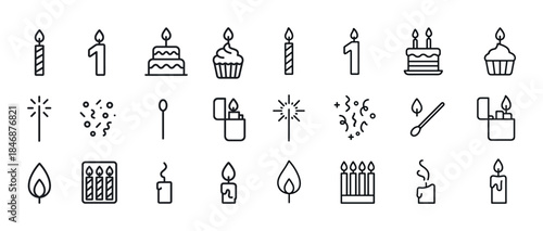 Celebration icons set: candles, cakes, cupcakes, and sparklers