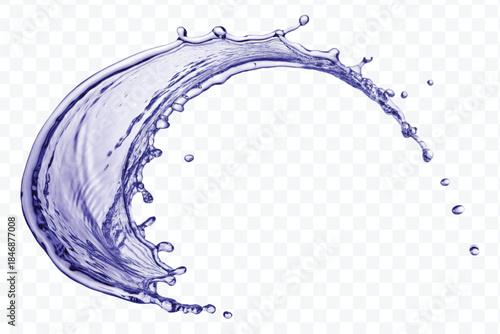 dynamic smooth liquid fresh water splash with drops in mid air cut out and curve style isolated on white background